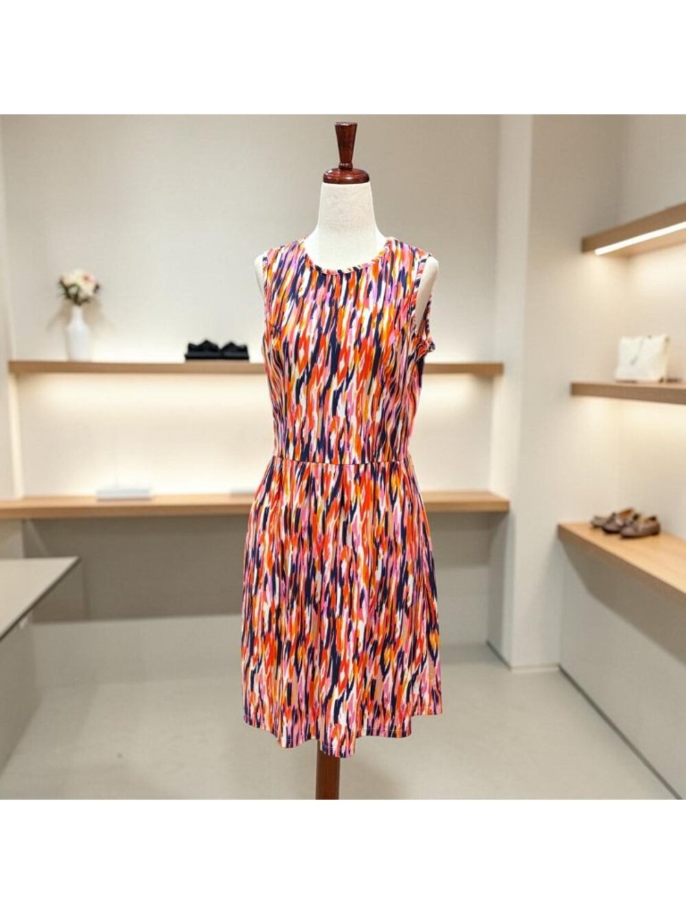 Jude Connally Rachel Dress M Pink Orange Ikat Print Sleeveless Pocket Stretch